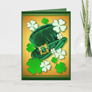 Irish Hat and Shamrocks Card