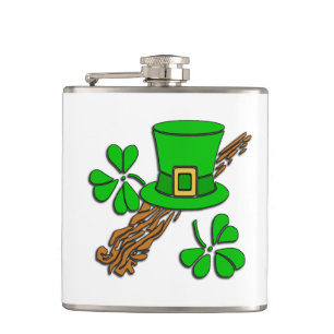 Irish Hat and Shamrocks Hip Flask