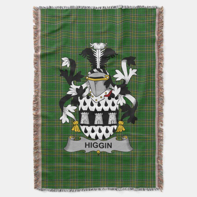  Irish Higgin or O_Higgin Coat of Arms Family Cres Throw Blanket (Front Vertical)