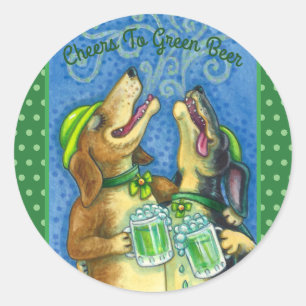 IRISH HOUND DOGS, ST. PATRICK'S DAY GREEN BEER CLASSIC ROUND STICKER