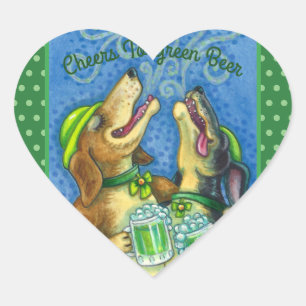 IRISH HOUND DOGS, ST. PATRICK'S DAY GREEN BEER HEART STICKER