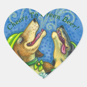 IRISH HOUND DOGS, ST. PATRICK'S DAY GREEN BEER HEART STICKER