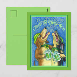 IRISH HOUND DOGS, ST. PATRICK'S DAY GREEN BEER POSTCARD