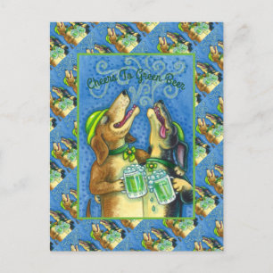 IRISH HOUND DOGS, ST. PATRICK'S DAY GREEN BEER POSTCARD