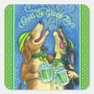 IRISH HOUND DOGS, ST. PATRICK'S DAY GREEN BEER SQUARE STICKER
