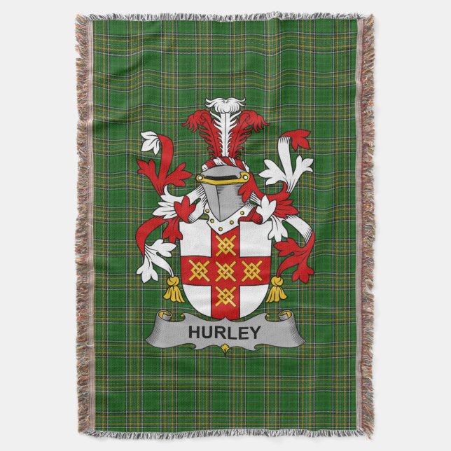  Irish Hurley or O_Hurley Coat of Arms Family Cres Throw Blanket (Front Vertical)
