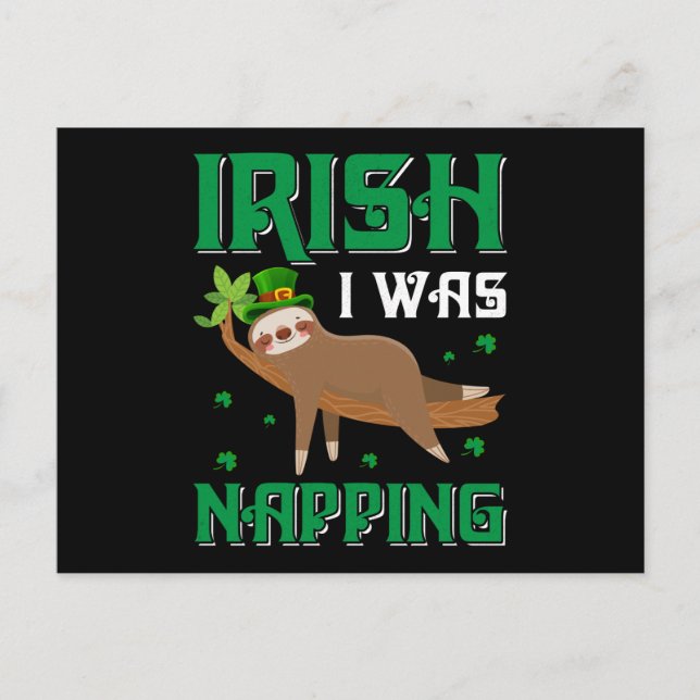 Irish I was Napping Sloth St Patricks Day Postcard (Front)