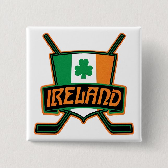 Irish Ice Hockey Flag Logo Badge 2 Inch Square Button (Front)