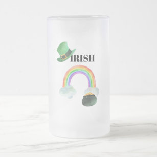 *~* IRISH IRELAND Patriot Rainbow Pot of Gold Frosted Glass Beer Mug