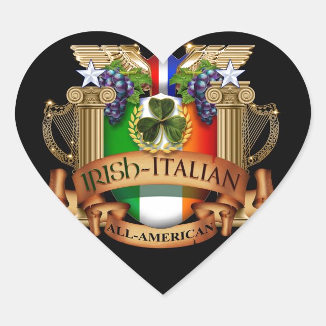 Irish Italian all American Heart Sticker (Front)