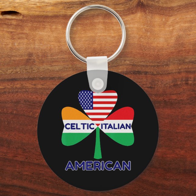 Irish Italian American Flag And Celtic Shamrock Keychain (Front)
