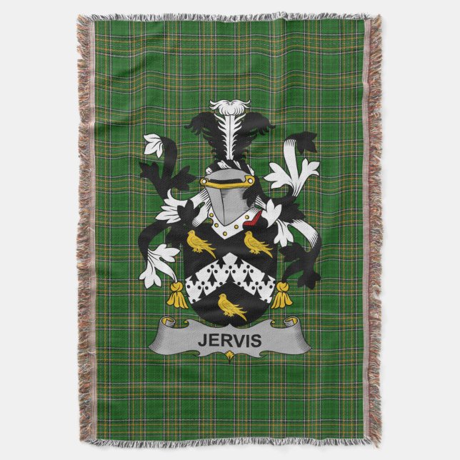  Irish Jervis or Jarvis Coat of Arms Family Crest  Throw Blanket (Front Vertical)