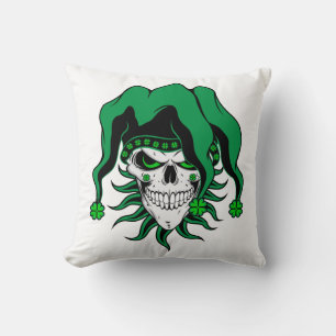 Irish Jester Skull Throw Pillow