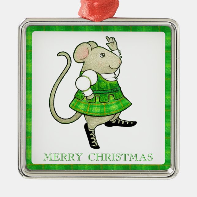 IRISH JIG MOUSE Premium Square Ornament + Text (Front)