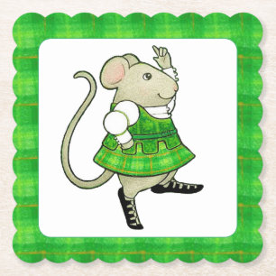 IRISH JIG MOUSE Scalloped Square Paper Coasters