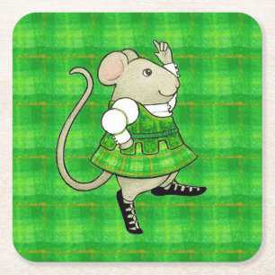 IRISH JIG MOUSE Square Paper Coasters