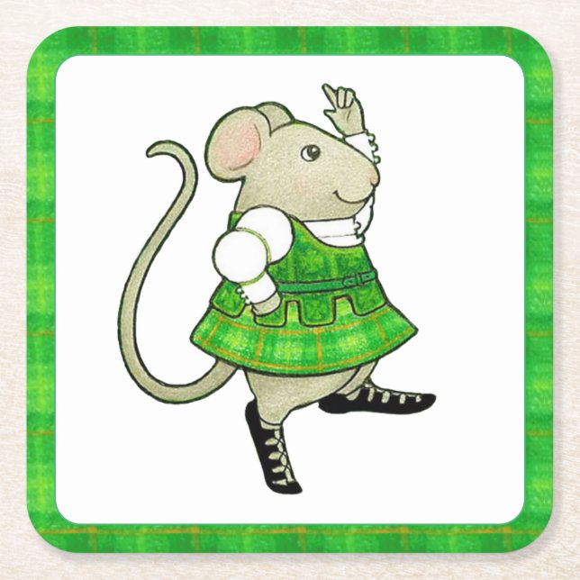 IRISH JIG MOUSE Square Paper Coasters II (Front)