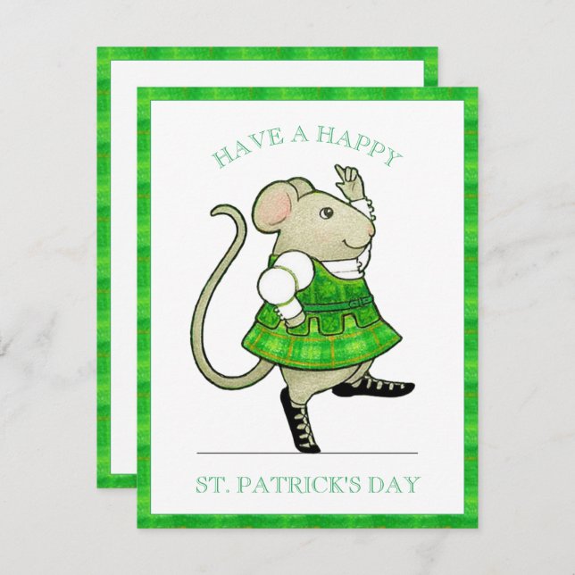 IRISH JIG MOUSE St. Patrick's 4.25x5.5 Flat Card (Front/Back)