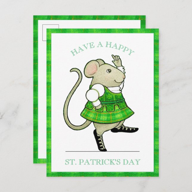 IRISH JIG MOUSE St. Patrick's Day Postcard (Front/Back)