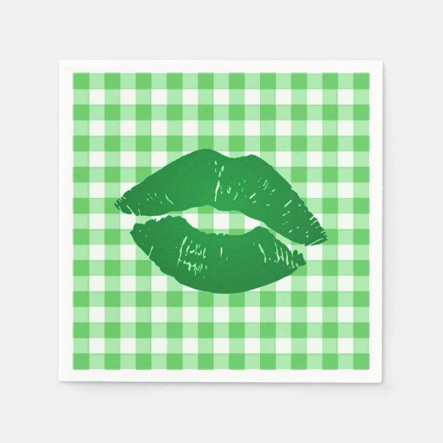 Irish Kiss on Green Gingham Fun Party Napkin (Front)