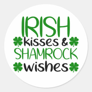 Irish Kisses & Shamrock Wishes ☘️💚 Classic Round Sticker