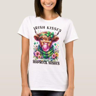 Irish Kisses Shamrock Wishes HighlandCow Bubblegum T-Shirt