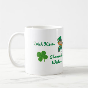 Irish Kisses, Shamrock Wishes with a Leprechaun Coffee Mug