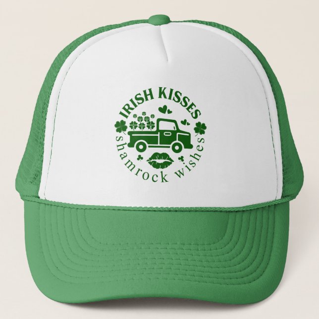 Irish kisses Truck with clovers St. Patricks Day Trucker Hat (Front)