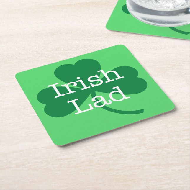 Irish Lad Green Shamrock St. Patrick's Day Party Square Paper Coaster (Angled)