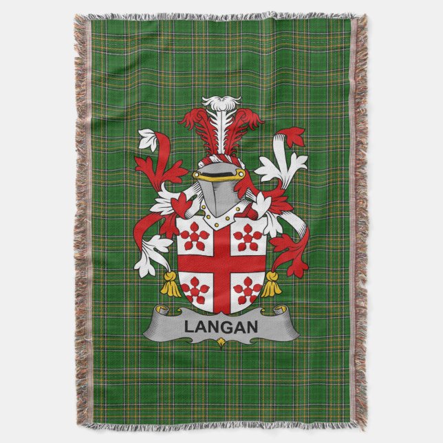 Irish Langan or O_Longan Coat of Arms Family Cres Throw Blanket (Front Vertical)