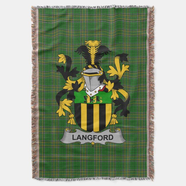  Irish Langford Coat of Arms Family Crest Ireland Throw Blanket (Front Vertical)