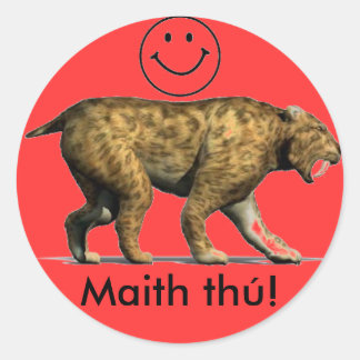 Irish language reward sticker Saber tooth cat