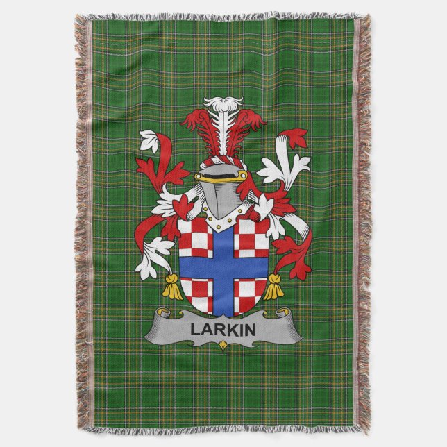  Irish Larkin or O_Larkin Coat of Arms Family Cres Throw Blanket (Front Vertical)