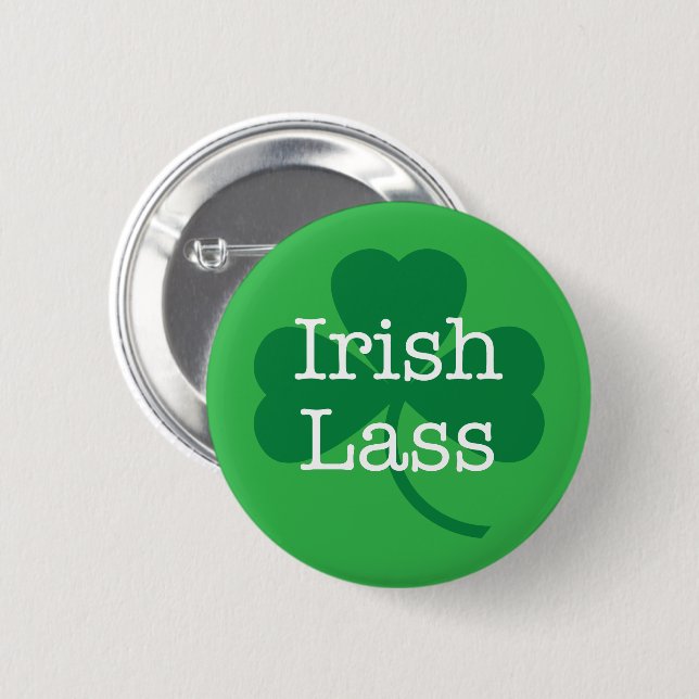 Irish Lass, Green Shamrock Button (Front & Back)