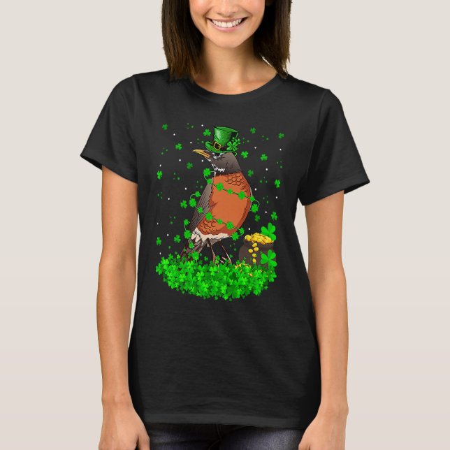 Irish Leprechaun American Robin Bird St Patrick's  T-Shirt (Front)