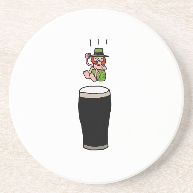 Irish Leprechaun Beer Dive – Funny Stout Cartoon  Coaster (Front)