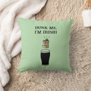 Irish Leprechaun Beer Dive – Funny Stout Cartoon Throw Pillow