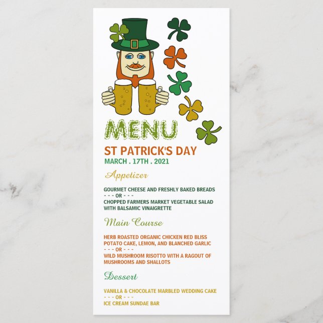 Irish Leprechaun, carte de menu du jour St Patrick (Devant)