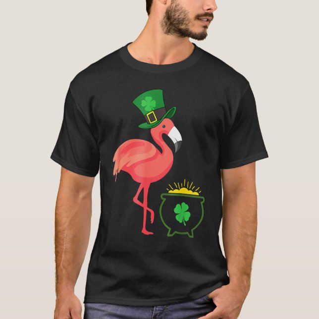 Irish Leprechaun Flamingo Funny St Patricks Day T-Shirt (Front)