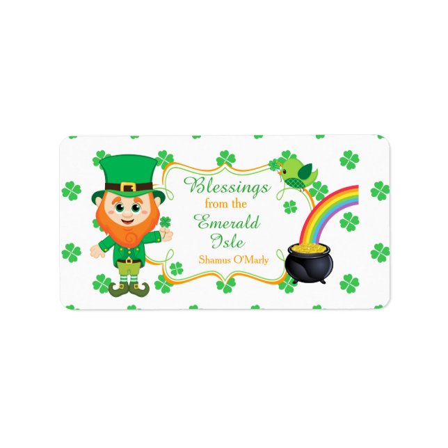 Irish Leprechaun Greetings Clover St Patrick's Dal Label (Front)