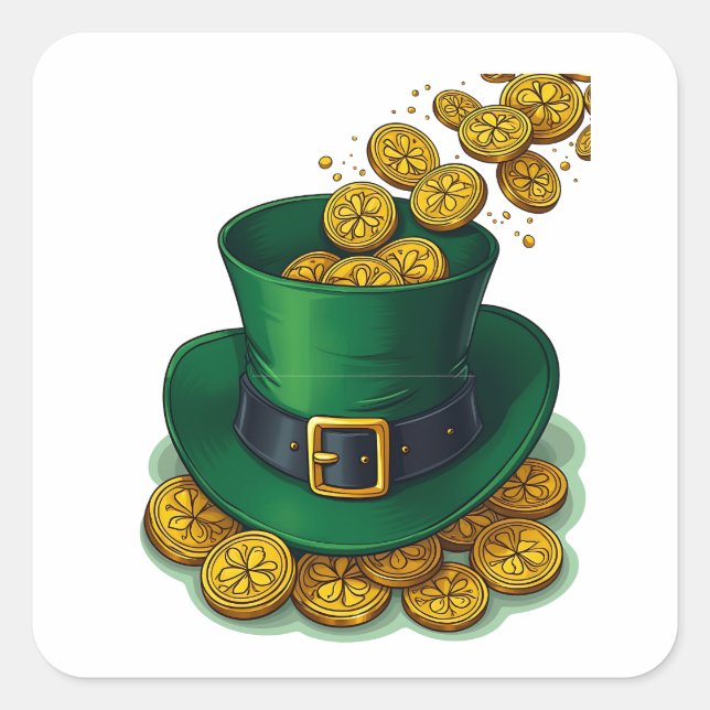Irish Leprechaun Hat and Gold Coins Square Sticker (Front)