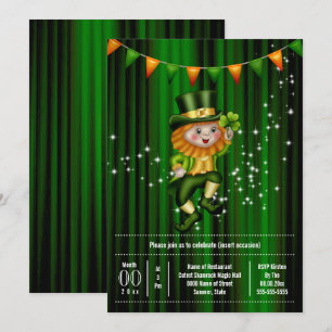 Irish leprechaun jig shamrock bunting holiday invitation