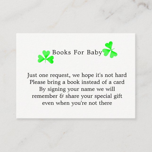 Irish Leprechaun Lucky Shamrock Books For Baby Enclosure Card (Front)
