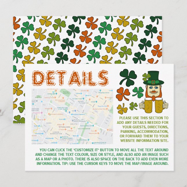 Irish Leprechaun, St Patrick's Day Detail Card (Front/Back)