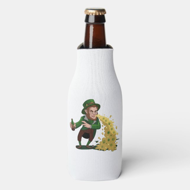 Irish Leprechaun Tossing Lucky Cookies Funny  Bottle Cooler (Bottle Front)