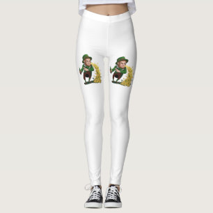 Irish Leprechaun Tossing Lucky Cookies Funny Leggings