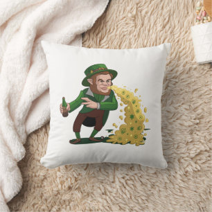 Irish Leprechaun Tossing Lucky Cookies Funny Throw Pillow