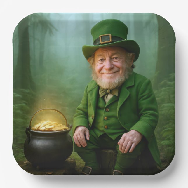 Irish Leprechaun with a Pot of Gold Paper Plate (Front)