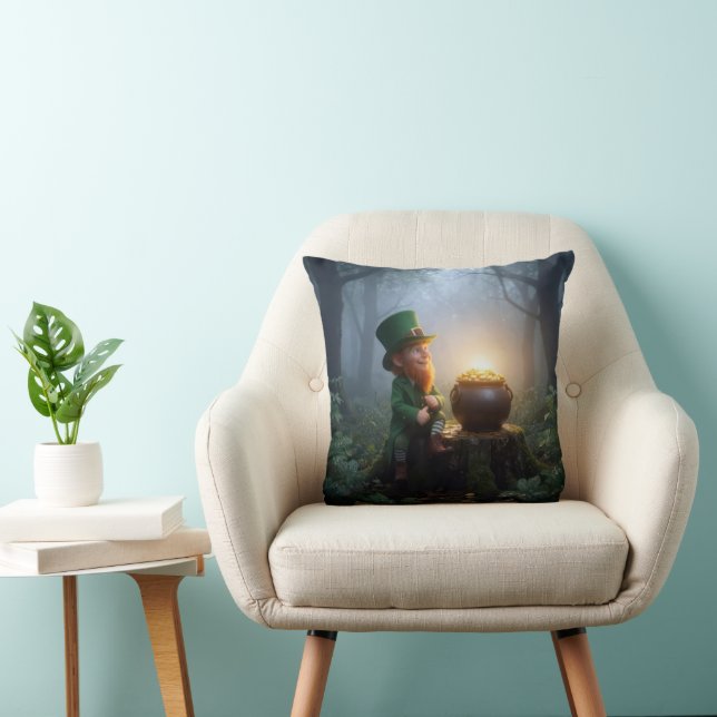 Irish Leprechaun with a Pot of Gold Throw Pillow (Chair)
