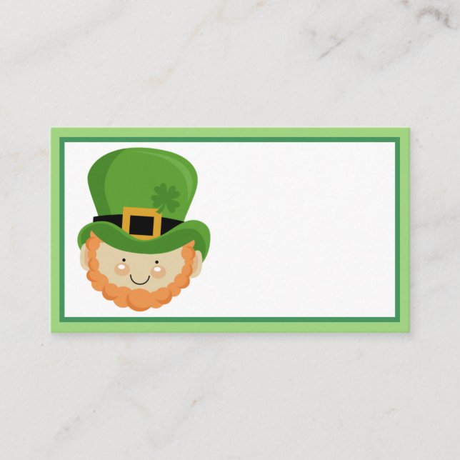 Irish leprechaun with four leaf clover hat business card (Front)